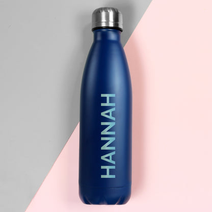Personalised Bold Name Blue Metal Insulated Drinks Bottle - Personalise It!