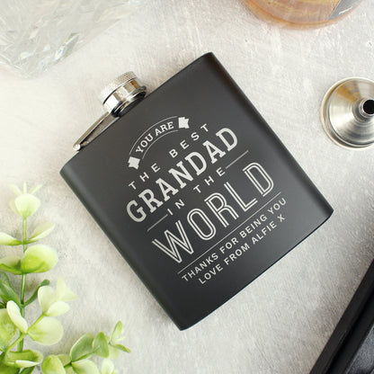Personalised Best in The World Black Father's Day Hip Flask - Personalise It!