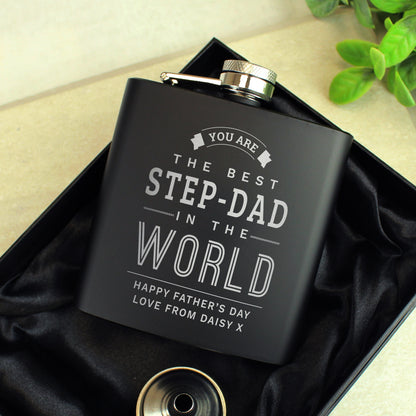 Personalised Best in The World Black Father's Day Hip Flask - Personalise It!