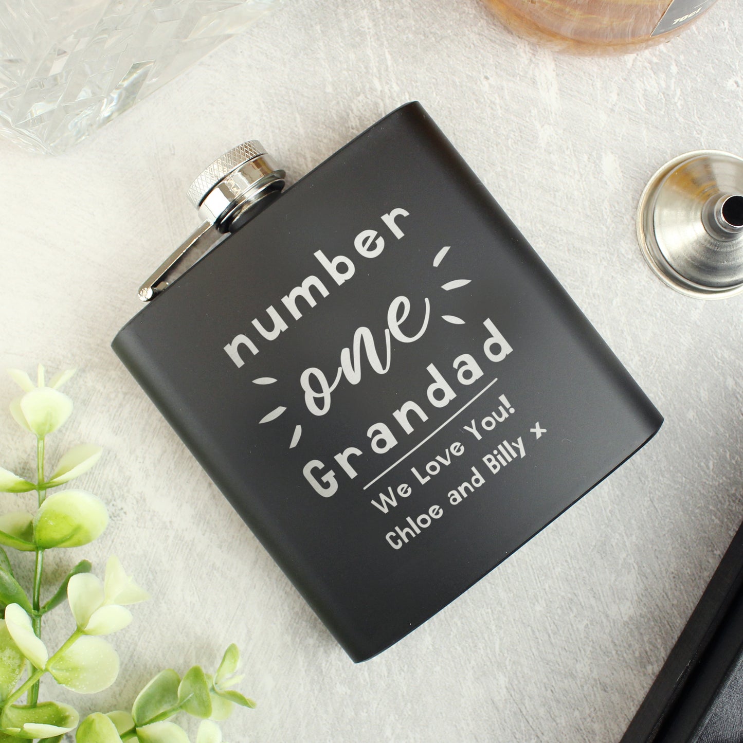 Personalised Number One Black Father's Day Hip Flask - Personalise It!