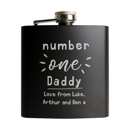 Personalised Number One Black Father's Day Hip Flask - Personalise It!