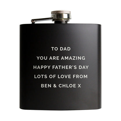 Personalised Free Text Black Father's Day Hip Flask - Personalise It!