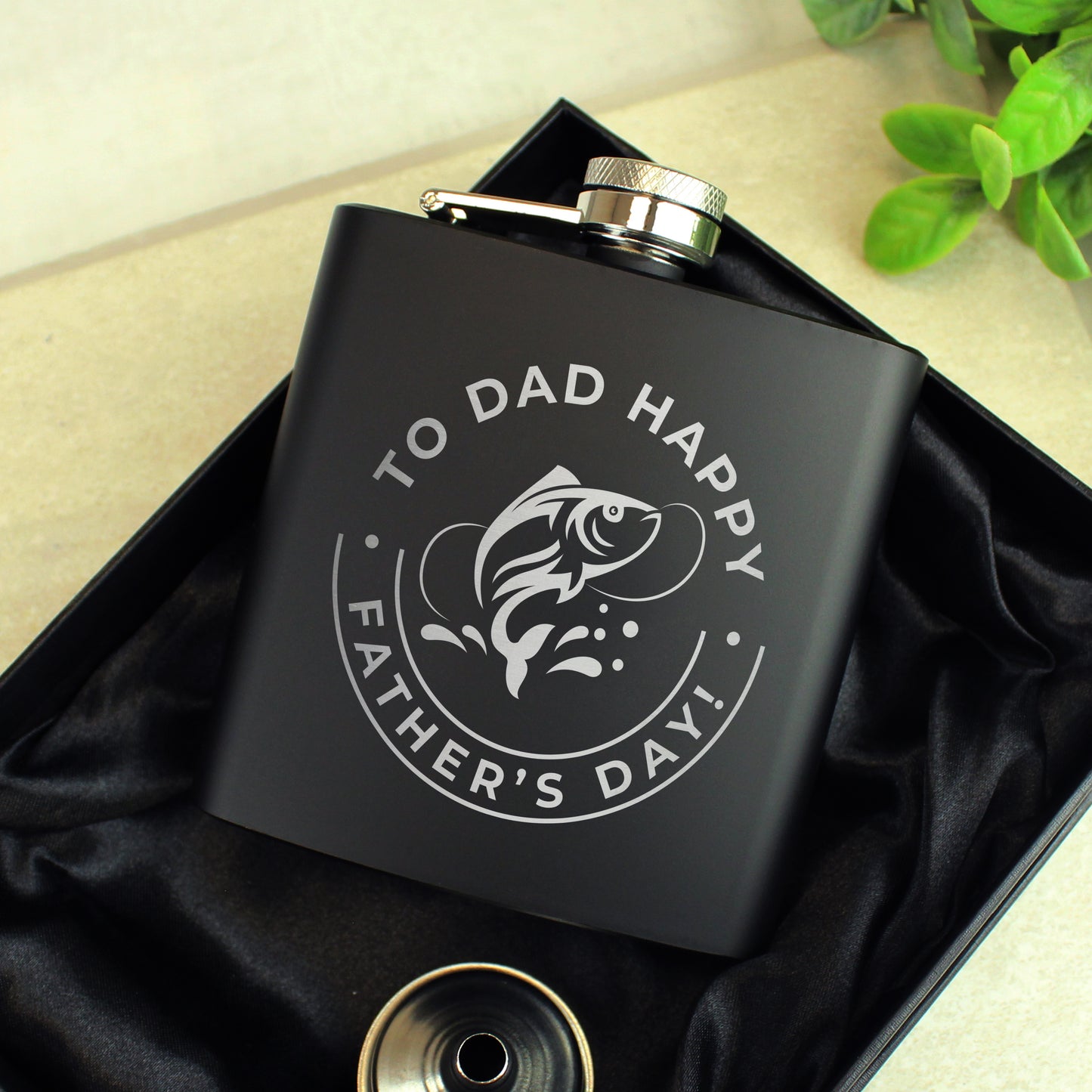 Personalised Fishing Black Father's Day Hip Flask - Personalise It!