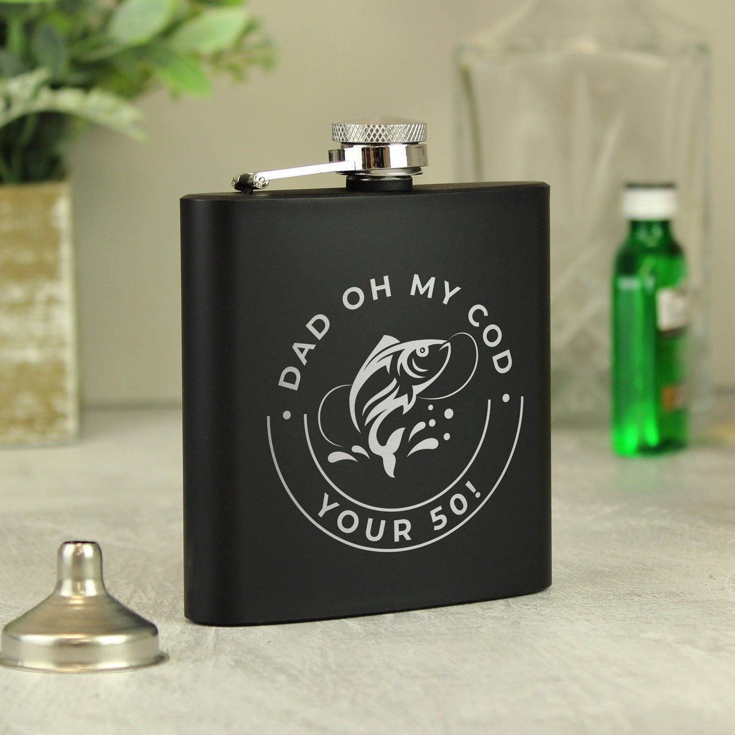 Personalised Fishing Black Father's Day Hip Flask - Personalise It!