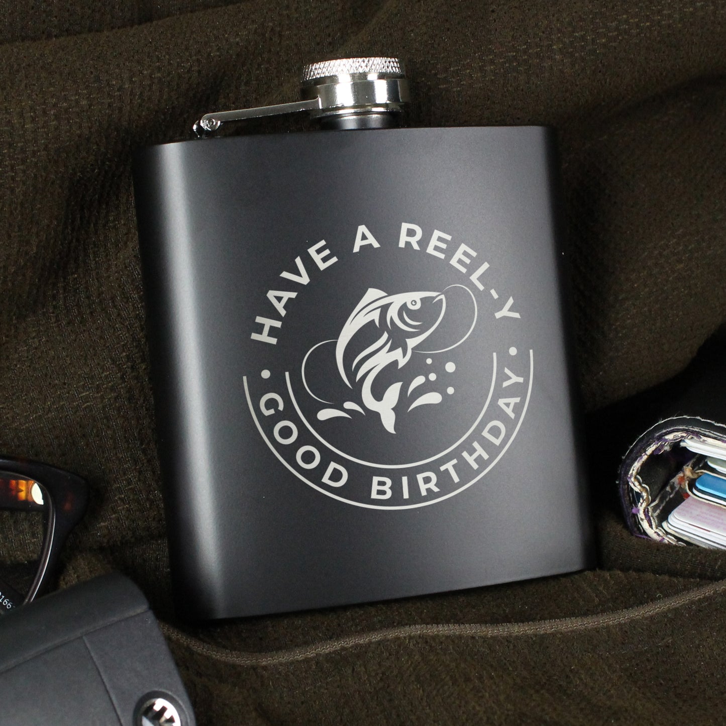 Personalised Fishing Black Father's Day Hip Flask - Personalise It!