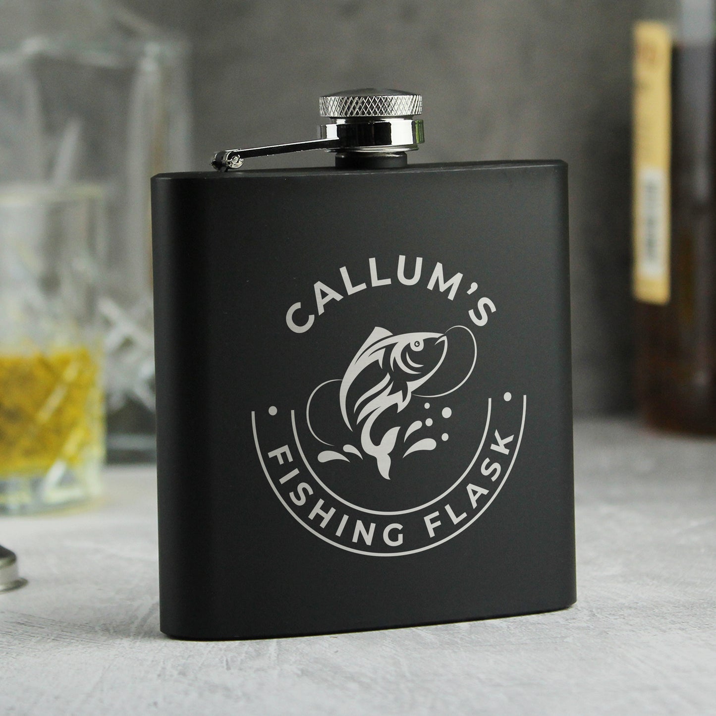 Personalised Fishing Black Father's Day Hip Flask - Personalise It!