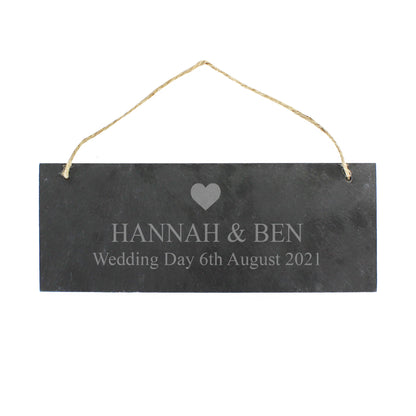 Personalised Heart Motif Hanging Slate Plaque - Personalise It!