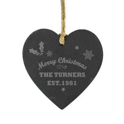 Personalised Merry Christmas Slate Heart Decoration - Personalise It!