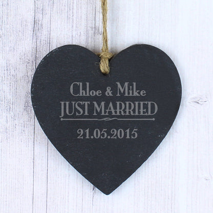 Personalised Just Married... Slate Heart Decoration - Personalise It!