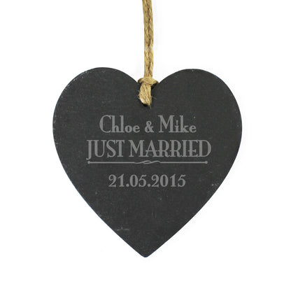 Personalised Just Married... Slate Heart Decoration - Personalise It!