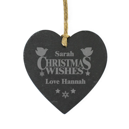 Personalised Christmas Wishes Slate Heart Decoration - Personalise It!