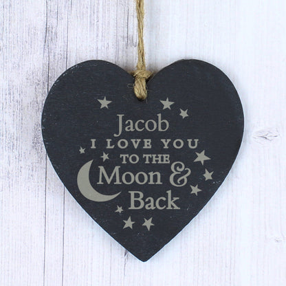 Personalised To the Moon and Back... Slate Heart Decoration - Personalise It!