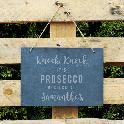 Personalised Prosecco O'Clock Large Hanging Slate Sign - Personalise It!
