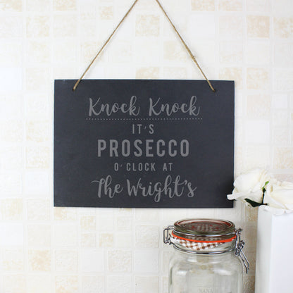 Personalised Prosecco O'Clock Large Hanging Slate Sign - Personalise It!