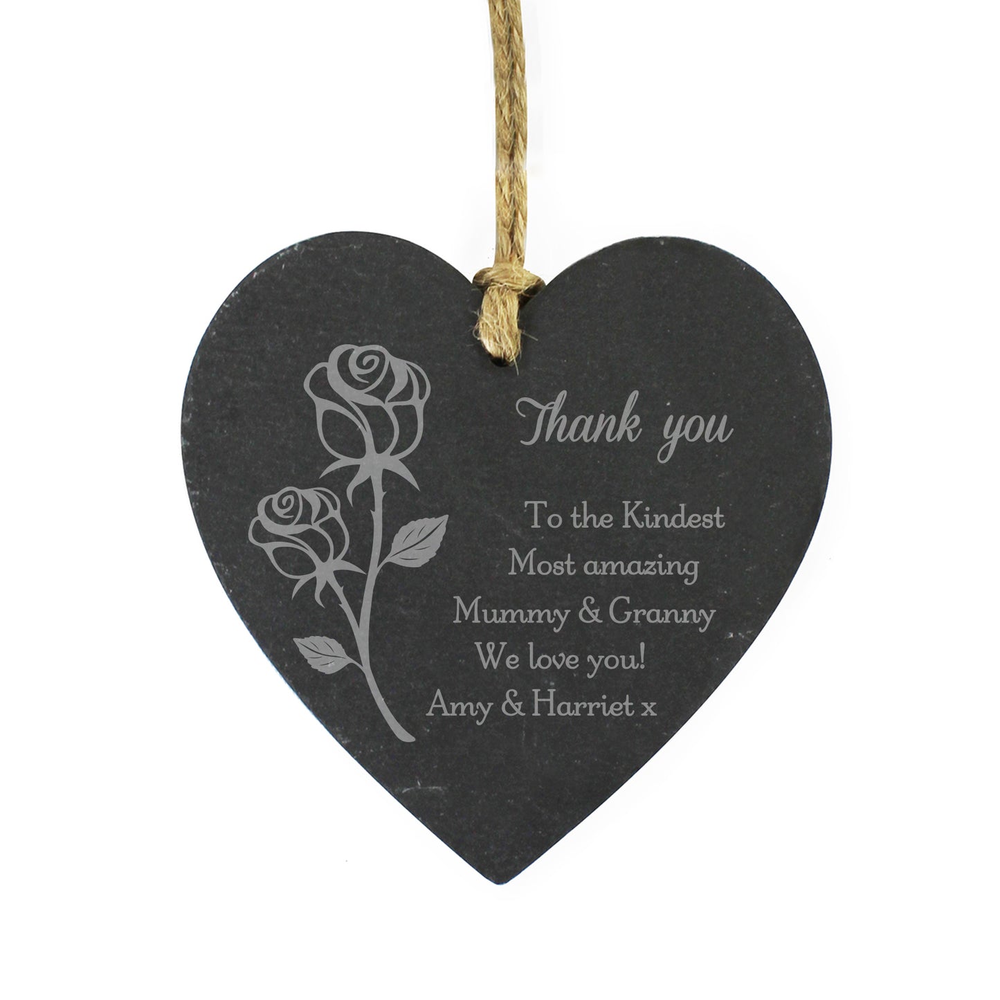 Personalised Rose Slate Heart Decoration - Personalise It!