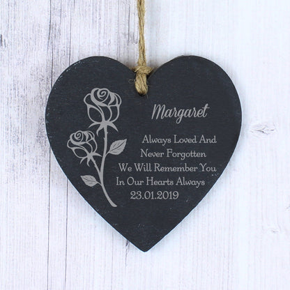 Personalised Rose Slate Heart Decoration - Personalise It!