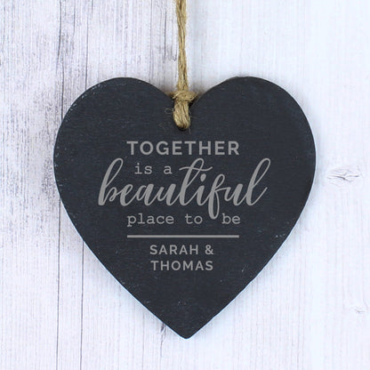 Personalised Together Slate Heart Decoration - Personalise It!