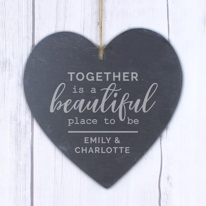 Personalised Together Slate Heart Decoration - Personalise It!