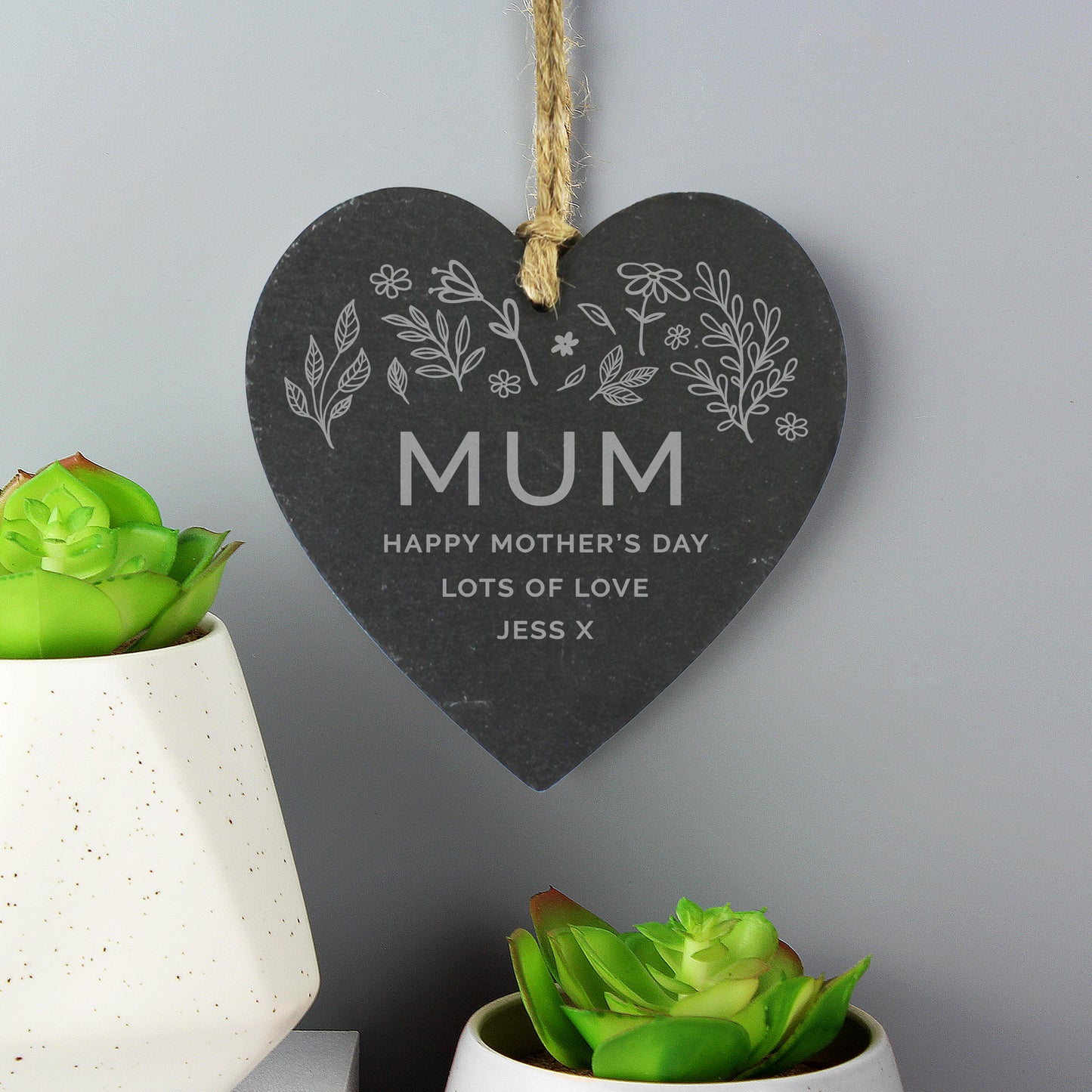 Personalised Floral Slate Heart Decoration - Personalise It!