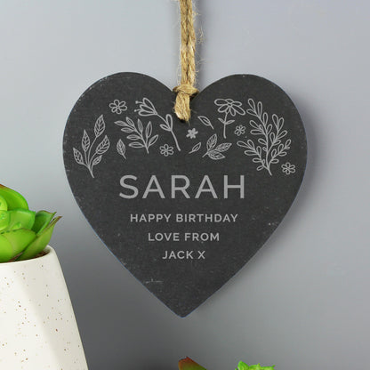 Personalised Floral Slate Heart Decoration - Personalise It!
