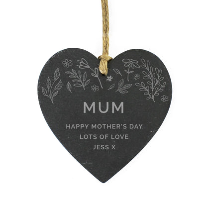 Personalised Floral Slate Heart Decoration - Personalise It!