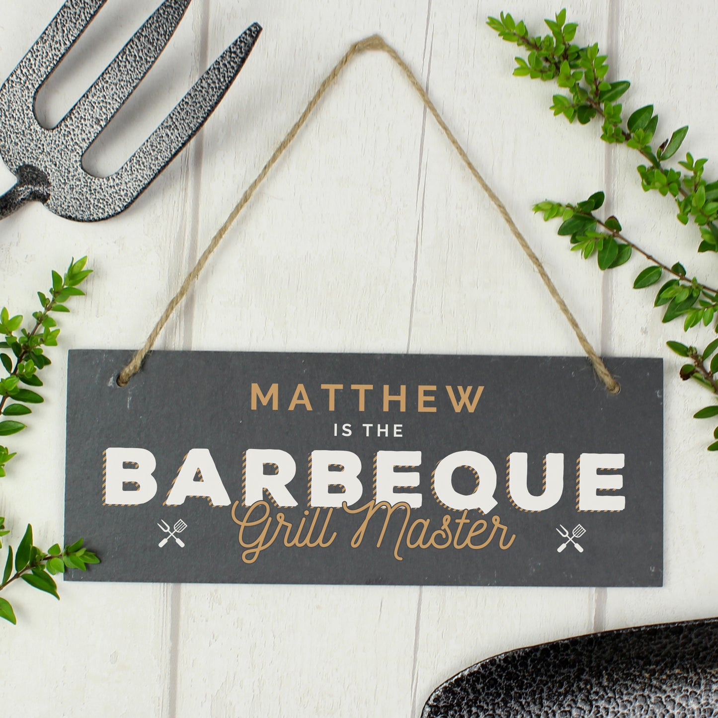Personalised ""Barbeque Grill Master"" Printed Hanging Slate Plaque - Personalise It!