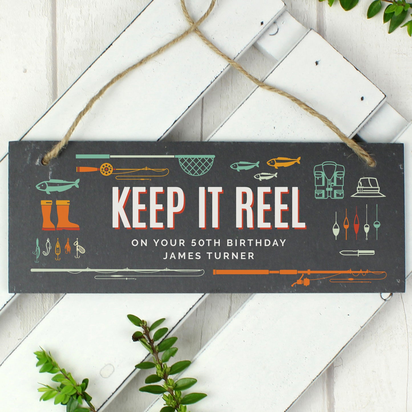Personalised ""Keep It Reel"" Printed Hanging Slate Plaque - Personalise It!