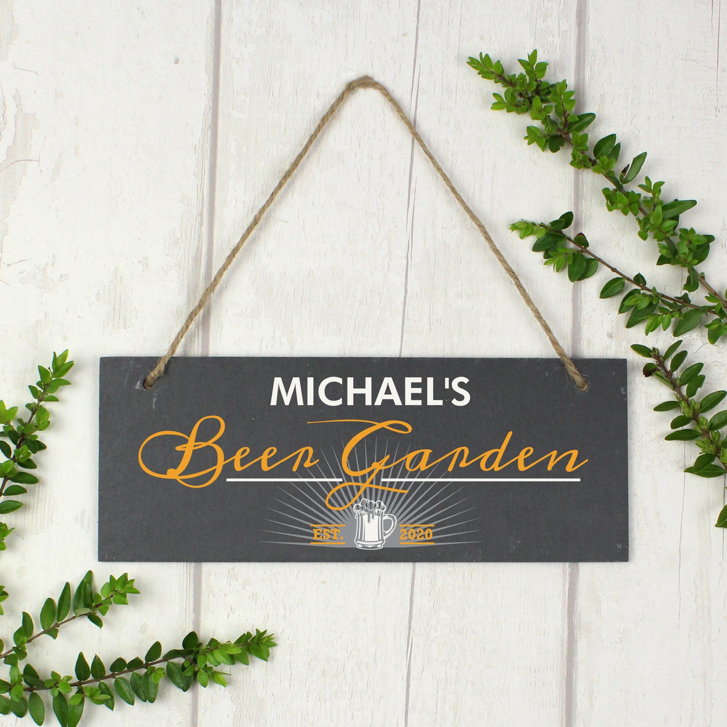 Personalised ""Beer Garden"" Printed Hanging Slate Plaque - Personalise It!
