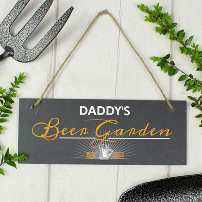 Personalised ""Beer Garden"" Printed Hanging Slate Plaque - Personalise It!