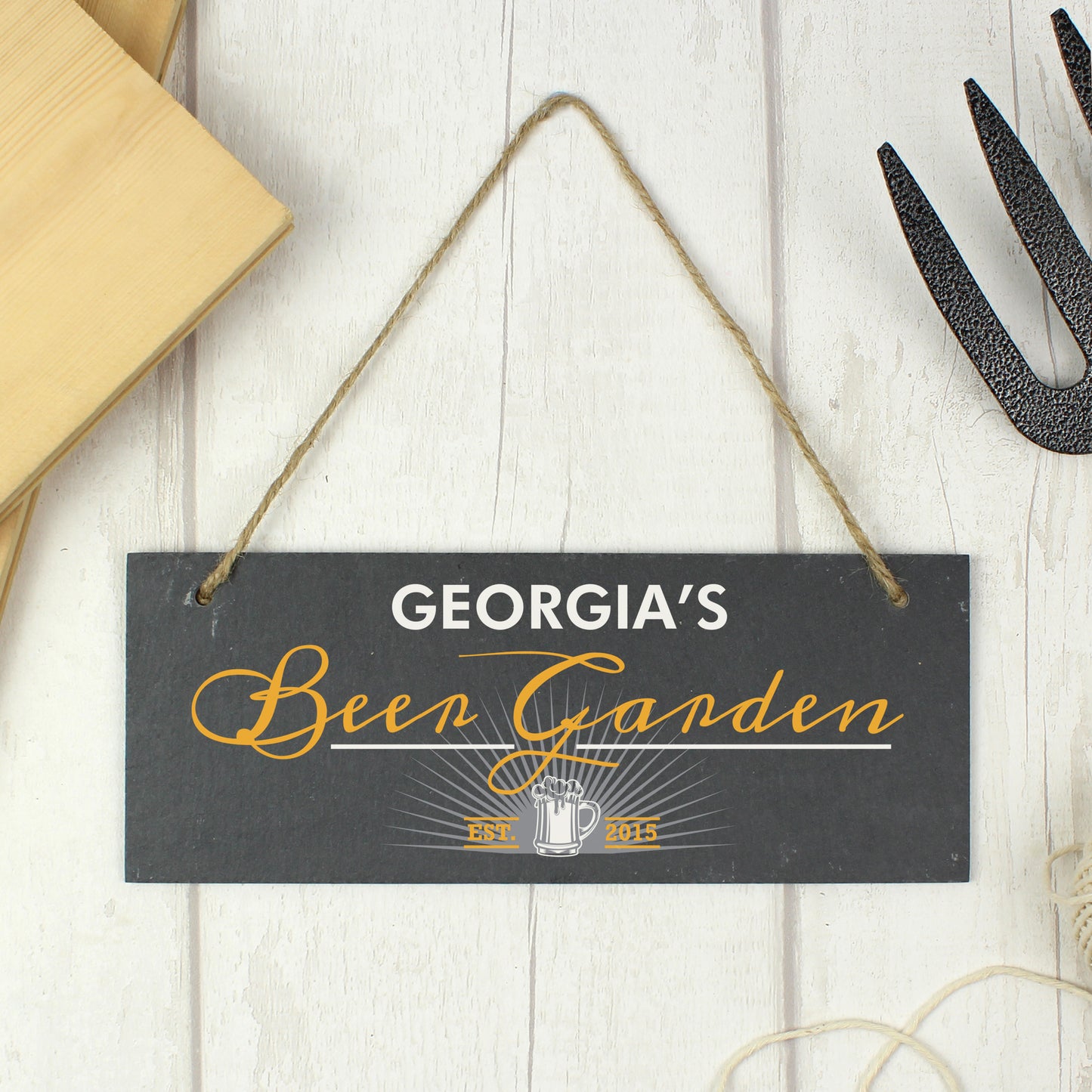 Personalised ""Beer Garden"" Printed Hanging Slate Plaque - Personalise It!