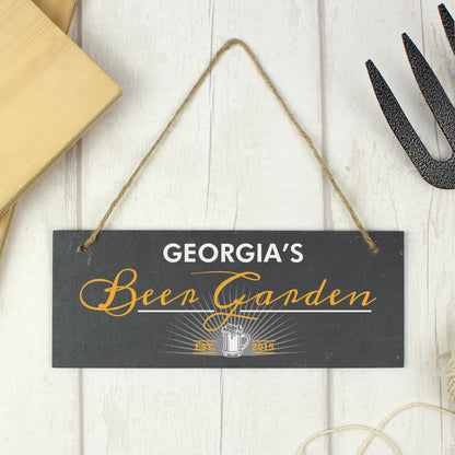 Personalised ""Beer Garden"" Printed Hanging Slate Plaque - Personalise It!