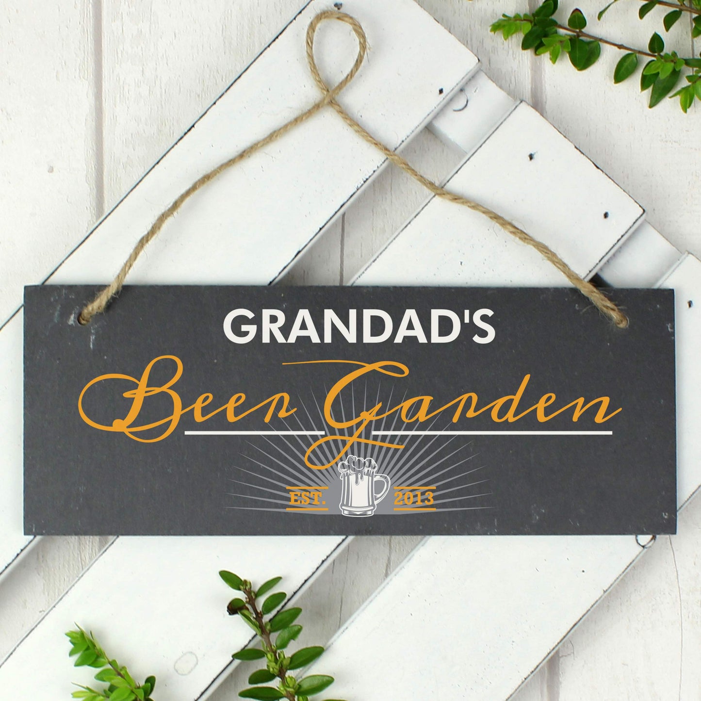 Personalised ""Beer Garden"" Printed Hanging Slate Plaque - Personalise It!