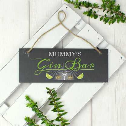 Personalised ""Gin Bar"" Printed Hanging Slate Plaque - Personalise It!