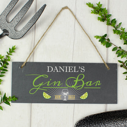 Personalised ""Gin Bar"" Printed Hanging Slate Plaque - Personalise It!