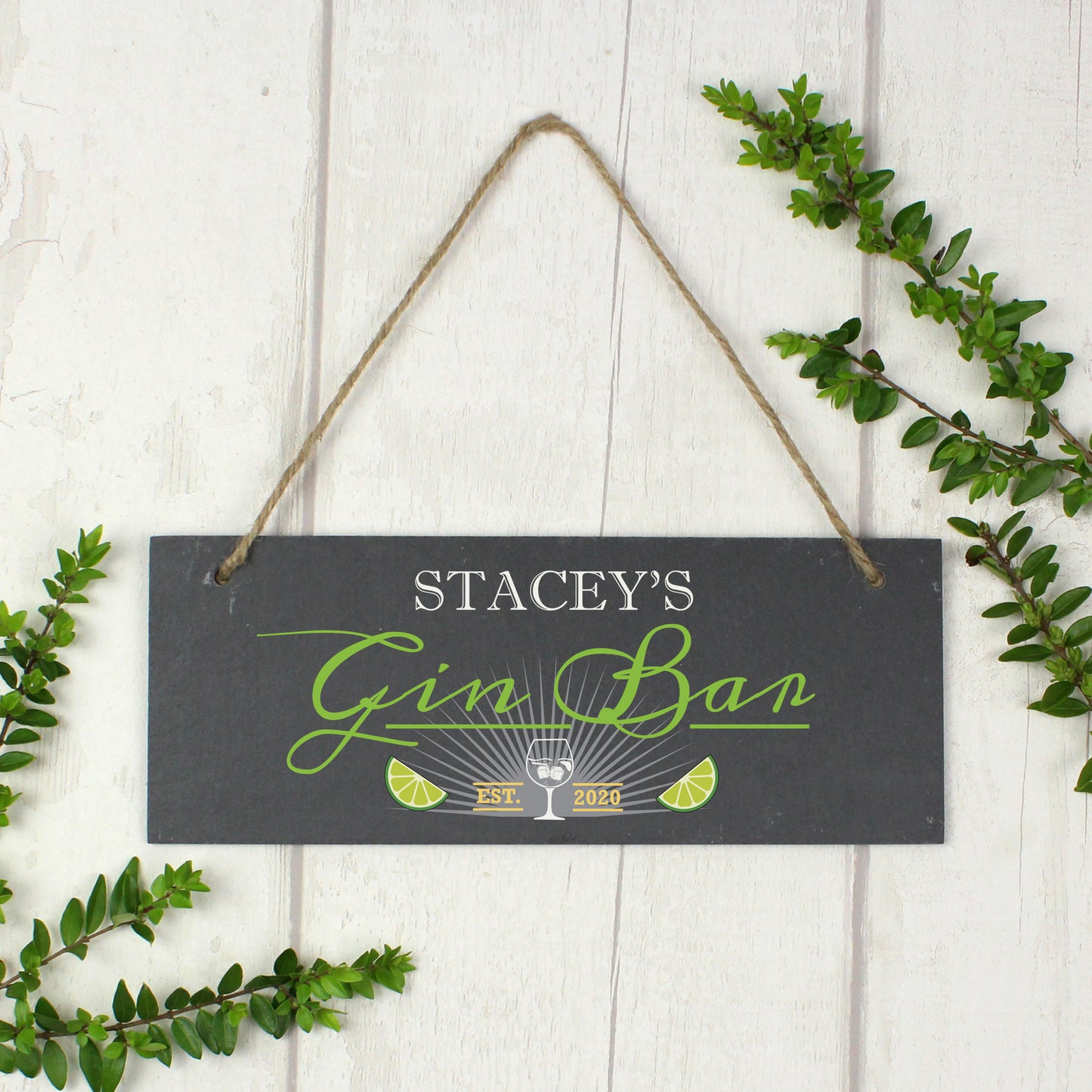 Personalised ""Gin Bar"" Printed Hanging Slate Plaque - Personalise It!