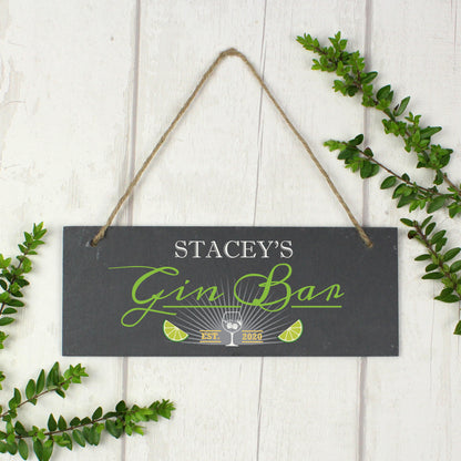 Personalised ""Gin Bar"" Printed Hanging Slate Plaque - Personalise It!