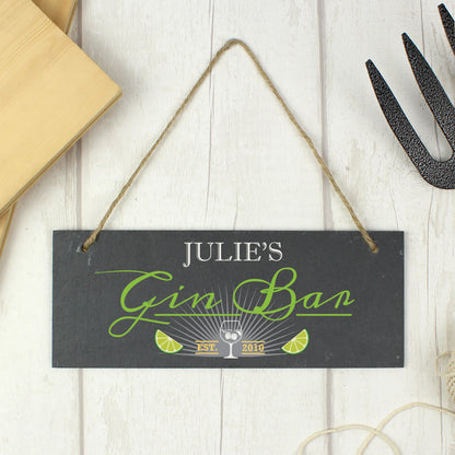Personalised ""Gin Bar"" Printed Hanging Slate Plaque - Personalise It!