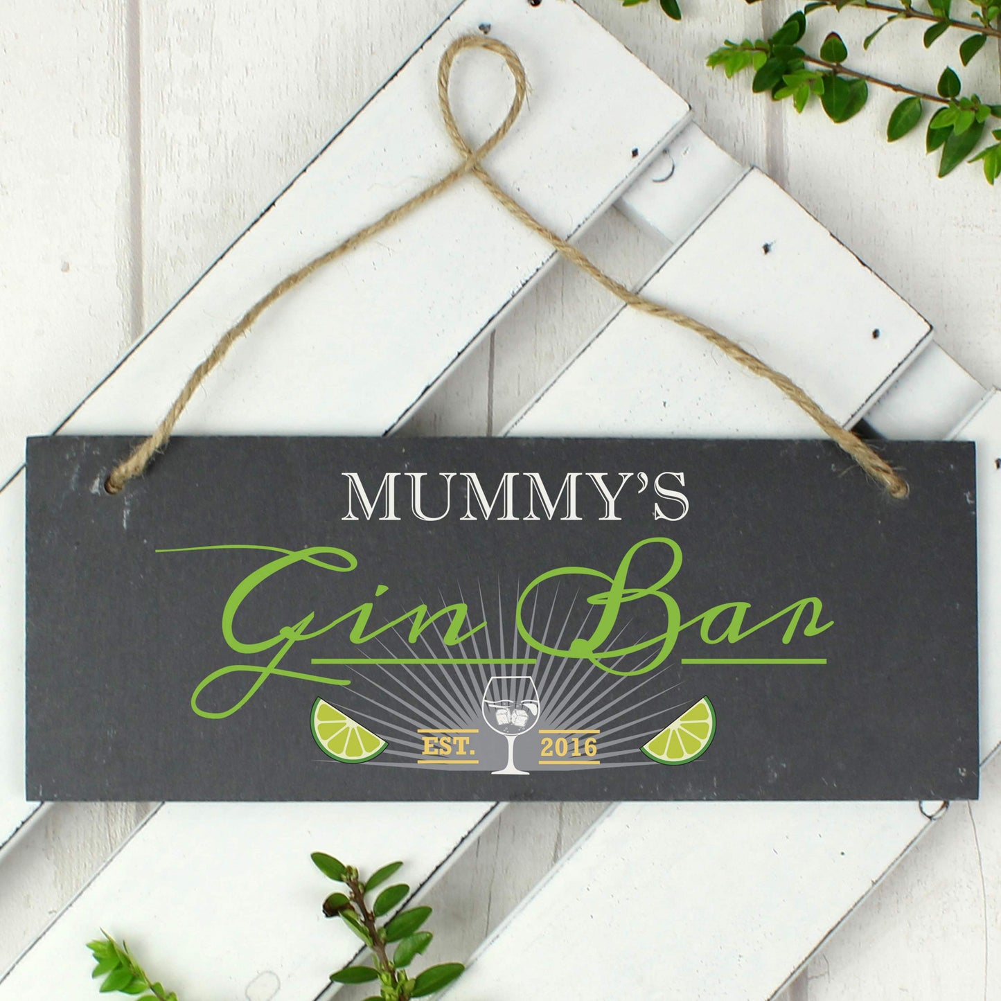 Personalised ""Gin Bar"" Printed Hanging Slate Plaque - Personalise It!