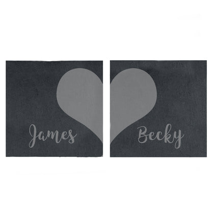 Personalised Two Hearts Slate Coaster Set - Personalise It!