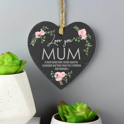 Personalised Abstract Rose Printed Slate Heart Decoration - Personalise It!