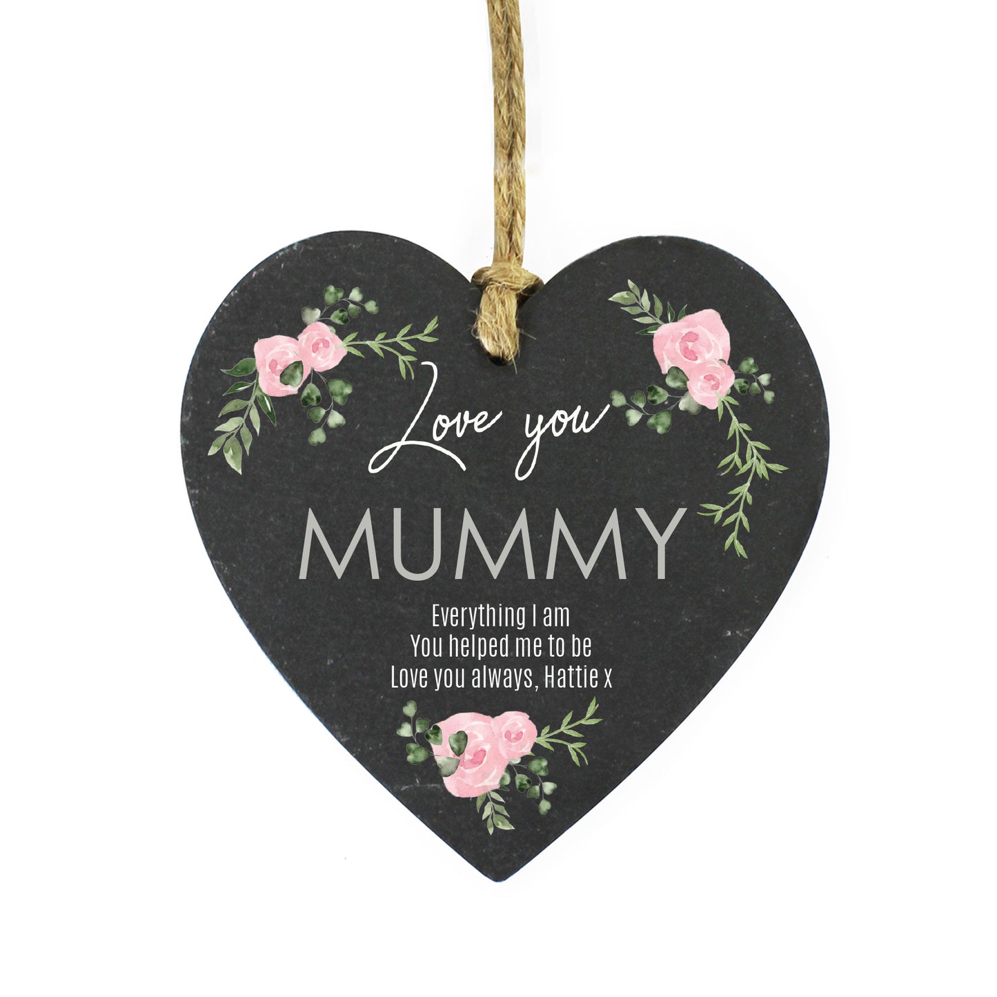 Personalised Abstract Rose Printed Slate Heart Decoration - Personalise It!