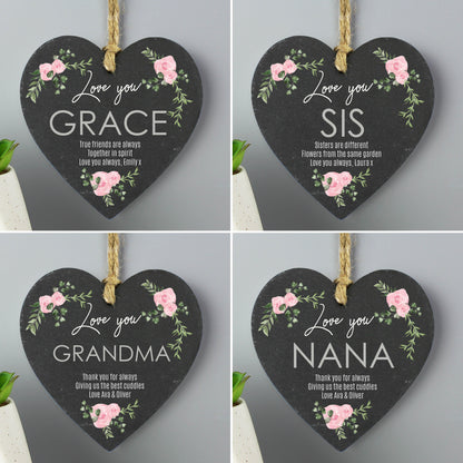 Personalised Abstract Rose Printed Slate Heart Decoration - Personalise It!