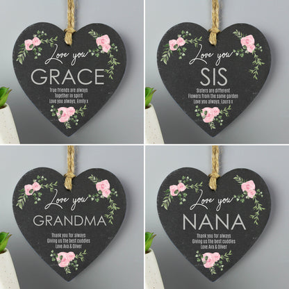 Personalised Abstract Rose Printed Slate Heart Decoration - Personalise It!