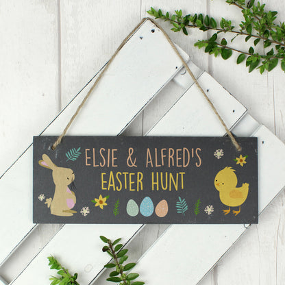 Personalised Easter Bunny & Chick Slate Door Plaque - Personalise It!