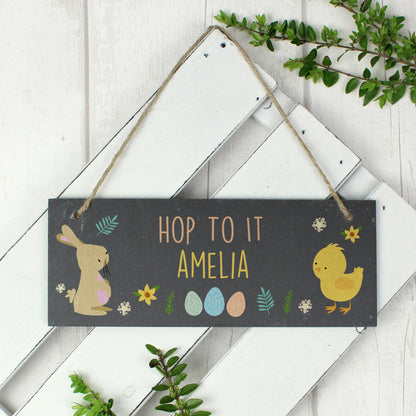 Personalised Easter Bunny & Chick Slate Door Plaque - Personalise It!
