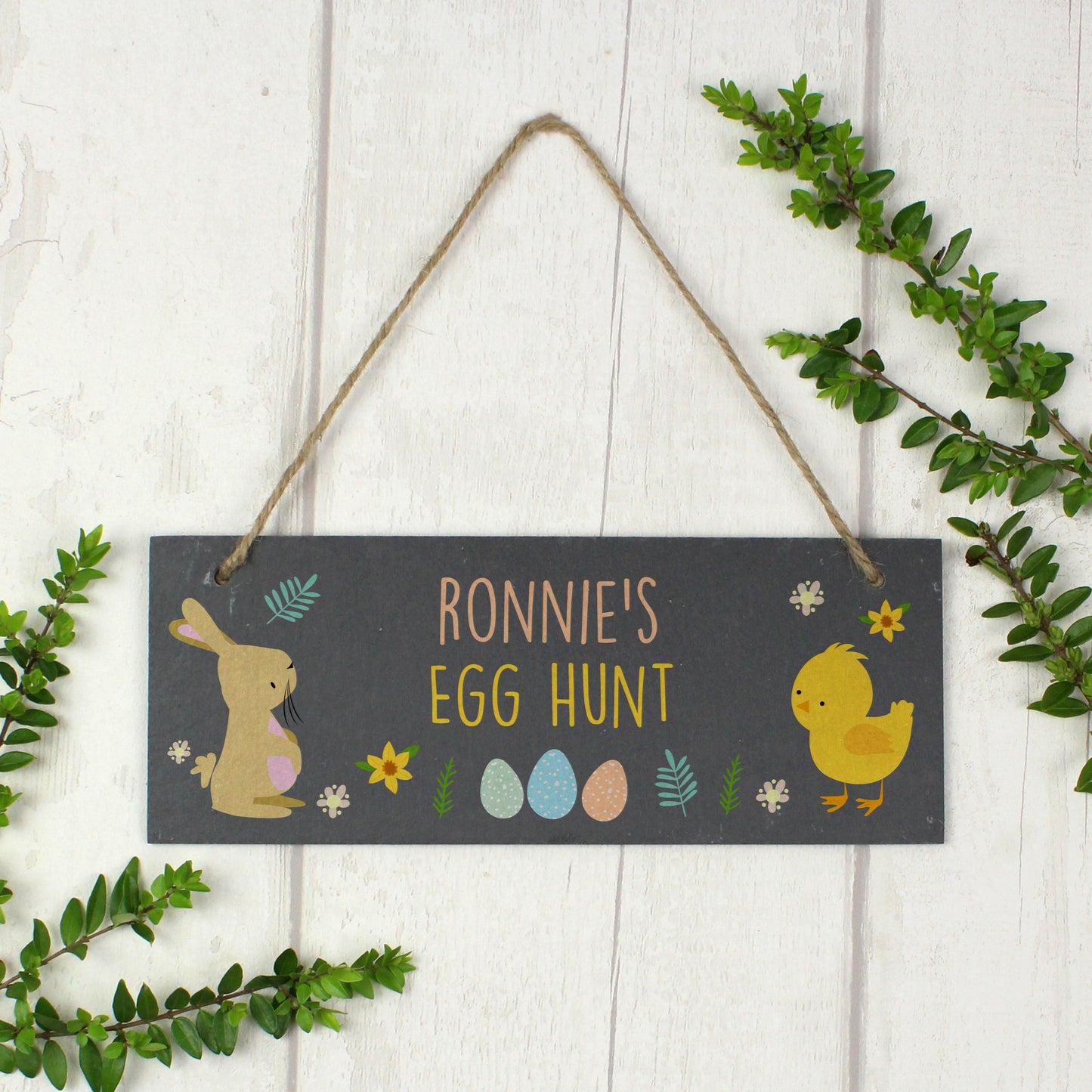 Personalised Easter Bunny & Chick Slate Door Plaque - Personalise It!