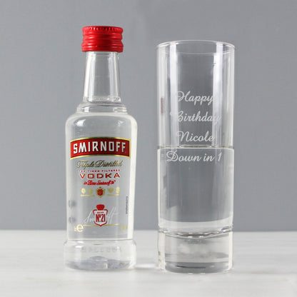 Personalised Shot Glass and Miniature Vodka Set - Text Only - Personalise It!