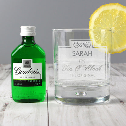 Personalised Gin OClock Glass & Gin Miniature Set - Personalise It!