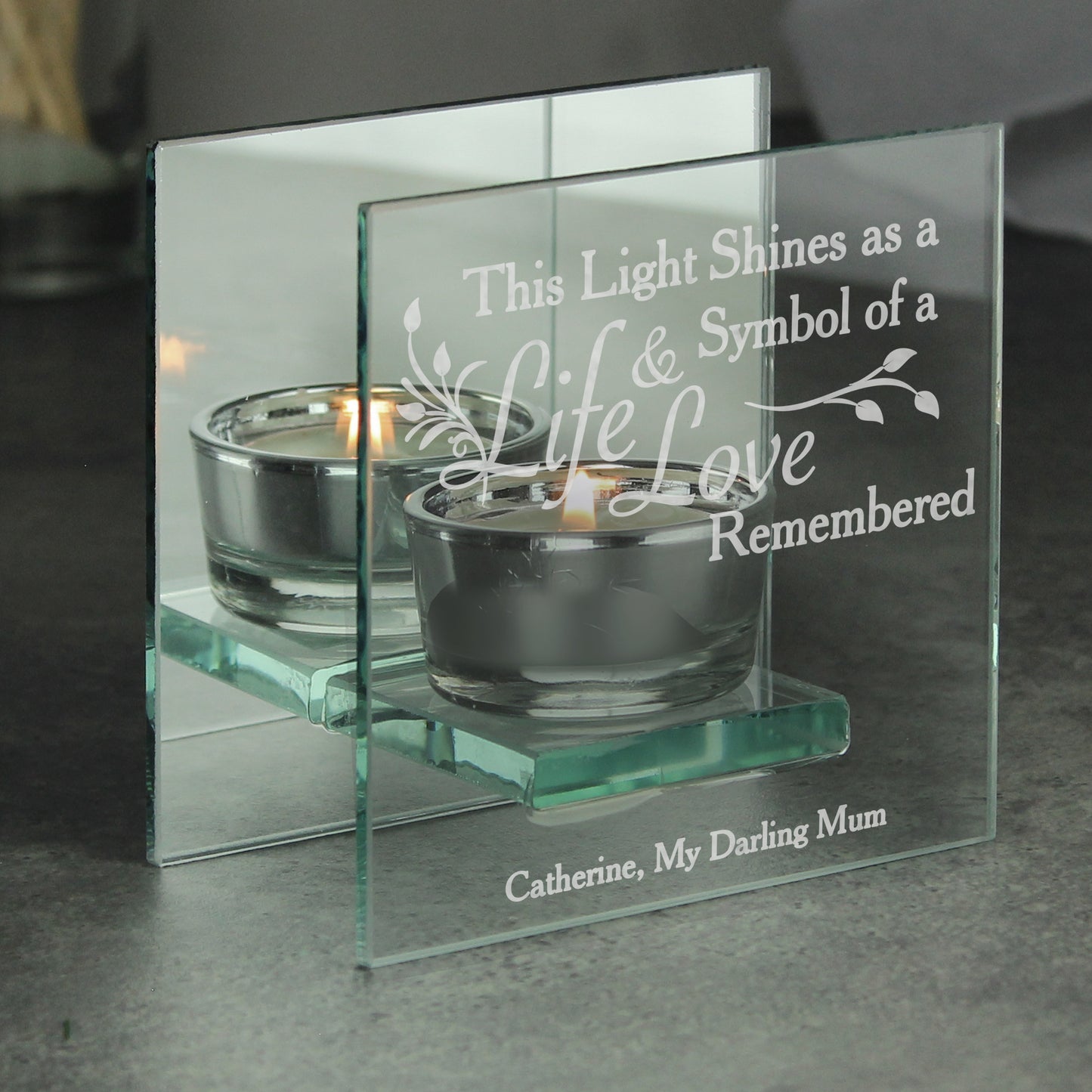 Personalised Life & Love Mirrored Glass Tea Light Candle Holder - Personalise It!