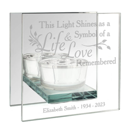 Personalised Life & Love Mirrored Glass Tea Light Candle Holder - Personalise It!